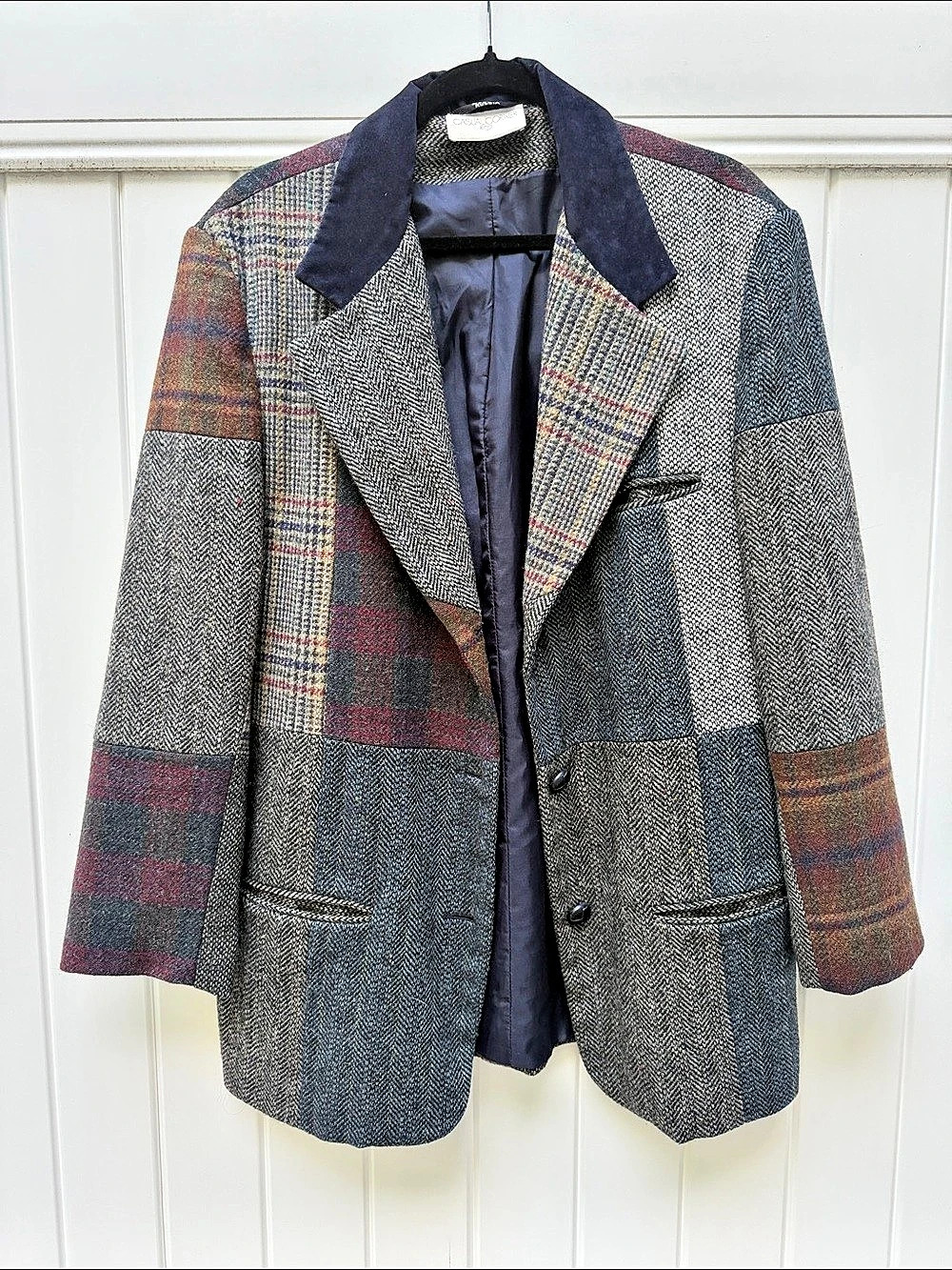Casual Corner Women's Patchwork Plaid Blazer in Gray & Red
